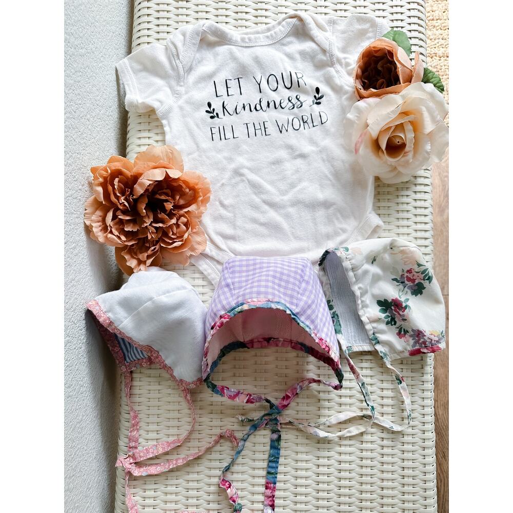 3 Darling Spring Baby Bonnets Reversible Gingham + Blooming Floral